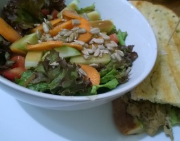 salad and a sandwich